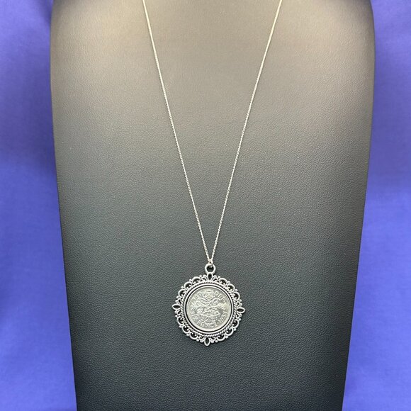 Sterling Chain 1955 Sixpence Coin Pendant Necklace - Picture 6 of 13